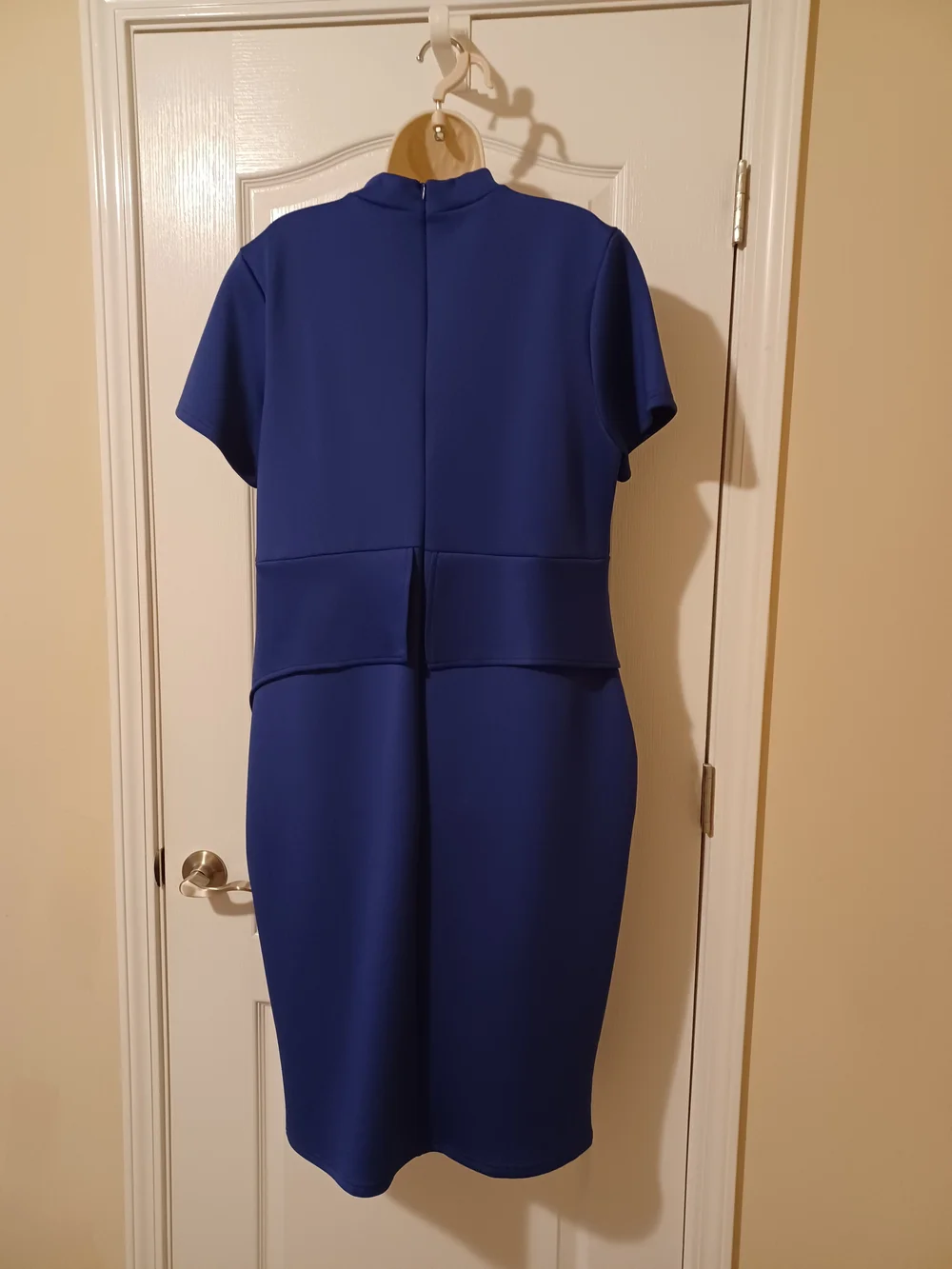 Elegant Royal Blue Peplum Sheath Dress - Picture 4 of 9